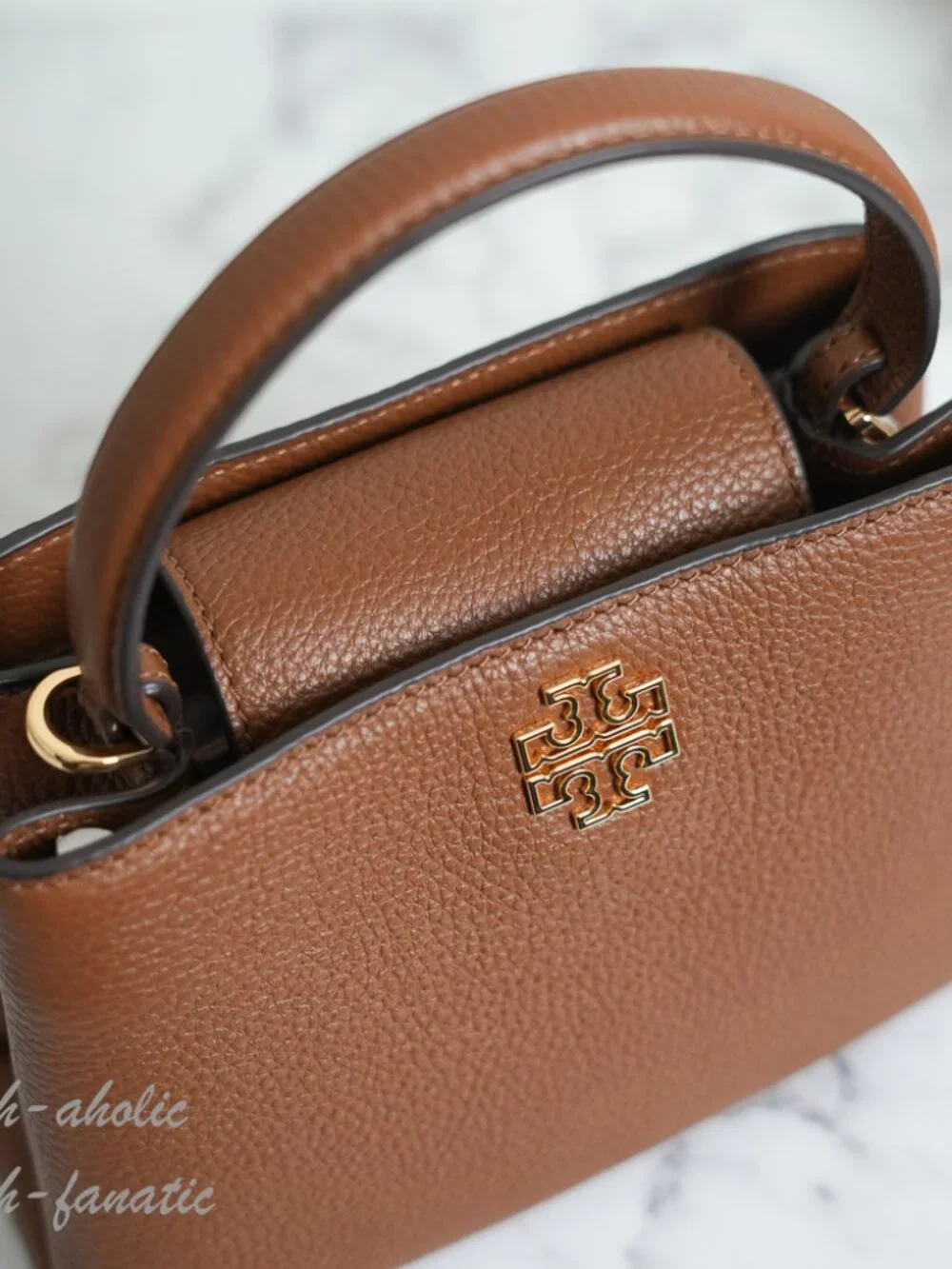 Tory Burch Britten Pebbled Leather Mini Satchel Crossbody in Moose NWT